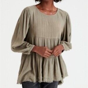 American Eagle Top Womens Babydoll Tiered Blouse Boho Cottagecore Prairie Flowy